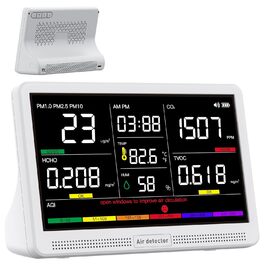 Вимірювач якості повітря Bonoch 16 в 1: Моніторинг CO2, TVOC, PM2.5, PM1.0, PM10, HCHO, Температура, Вологість, AQI, Час, Білий