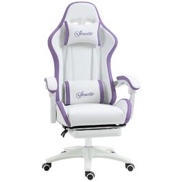 Крісло ігрове Vinsetto Ergonomic з регульованою підніжкою, спинкою 135°, підголівником та поперековою підтримкою, офісне, 360° обертання, PU, біле