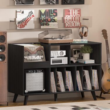 Стійка для платівок з полицями, чорна: місткість до 450 альбомів