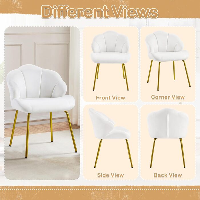 Крісло Yaheetech у формі мушлі, сучасне крісло-вушко, з металевими ніжками, поліестер, для вітальні/туалетного столика/спальні, біле (1 шт.)