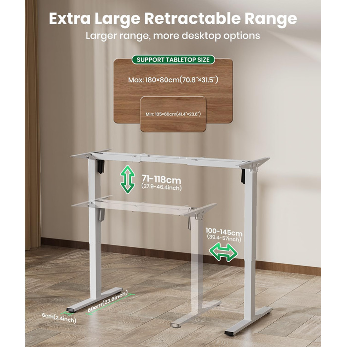 Електричний стіл з регулюванням висоти, білий. Стільниця з USB-C, пам'ять, 2 гачки. Міцний, з двома моторами