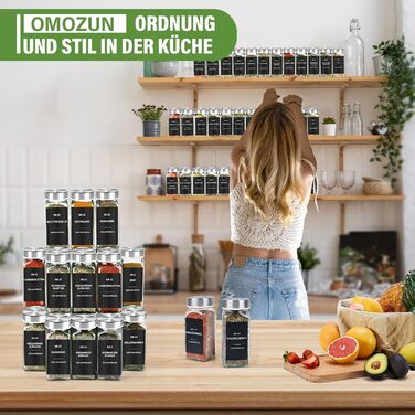 Набір скляних банок для спецій 24 шт. з етикетками: скляні дозатори для спецій 120 мл з ситечком, водостійкі етикетки, органайзер для спецій у шухляду, чорний колір (скло)