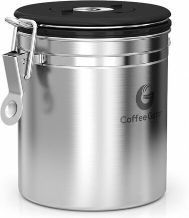 Набір кавових контейнерів Coffee Gator з нержавіючої сталі (2 шт.) – зберігає каву свіжою довше. З датою розкриття, CO2-вентилем та мірною ложкою.