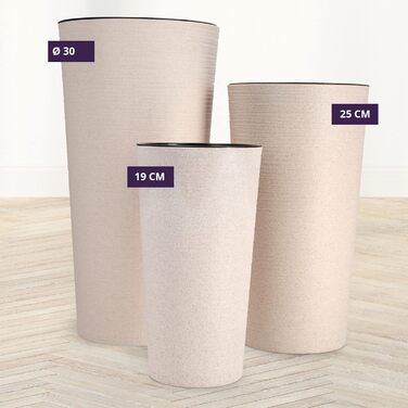 Набір горщиків KADAX (3 шт.) з дерев'яною стружкою, елегантні кашпо з винімною вставкою, захист для квітів (кремовий, 3 шт. - 19,25,30 см)