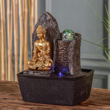 Джерело води Zen'Light від Zimmerbrunnen: Будда, LED-підсвітка, для медитації та релаксації. Декор у стилі фен-шуй, висота 26 см, горіх (Haka)