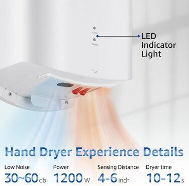 Електричний автоматичний сушар для рук настінний, 1200W (білий)