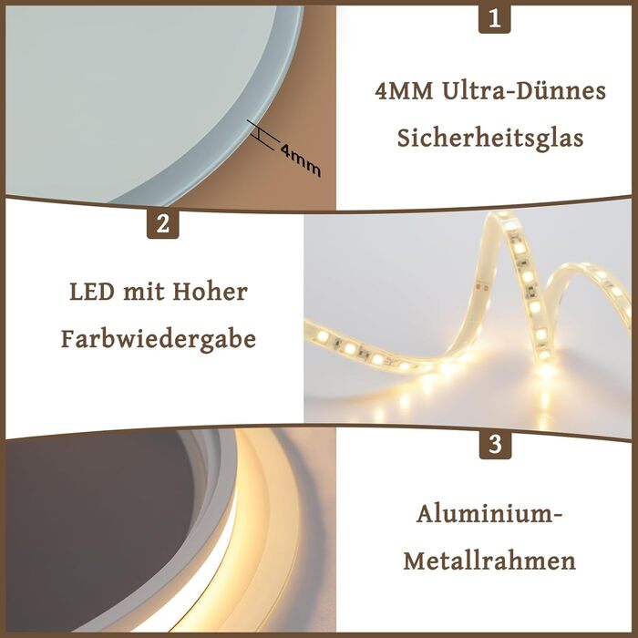 Дзеркало для ванної кімнати кругле LED з підсвічуванням 60 см, IP44. Кругле дзеркало з LED підсвічуванням для ванної кімнати, сенсорне керування, 60x60 см
