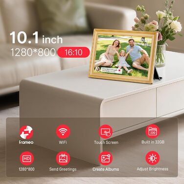 Frameo: Цифровий фоторамка 10.1 дюйма з Wi-Fi, сенсорним екраном IPS HD 1280*800 та 32GB пам'яті