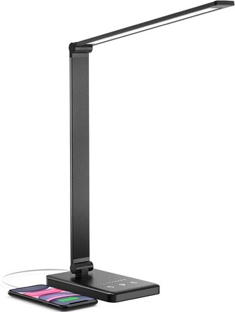 Настільна лампа Chesbung, світлодіодна настільна лампа, настільна лампа з регульованою яскравістю, 5 кольорів і 10 рівнів яскравості, сенсорне управління, складна, з USB-портом для зарядки і захистом для очей (чорний)