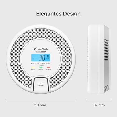 Виявник CO X-Sense з цифровим дисплеєм, датчик вуглекислого газу, 10 років служби, акумулятор замінюється, сертифікат EN 50291, CO03D автономний