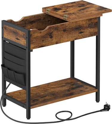 Журнальний столик VASAGLE, тумбочка з розеткою, вузька, з USB-портами, сумка, для вітальні, спальні, вінтажнийкоричнево-чорний LET311B01 1 вінтажнийкоричневий чорний