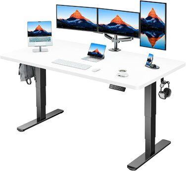 Електричний стіл HUANUO з регулюванням висоти 160x80 см, білий+чорний, 120 кг, 3-ступенева конструкція
