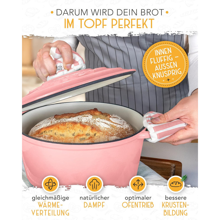 Форма для випікання хліба з чавуну з кришкою Krustenzauber - 28 см, рожева, 4.7л