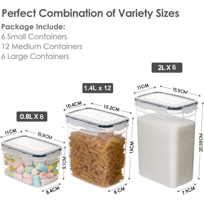 Набір контейнерів для зберігання Vtopmart: 32 шт. з кришкою, BPA-free, для продуктів (борошно, цукор, крупи)