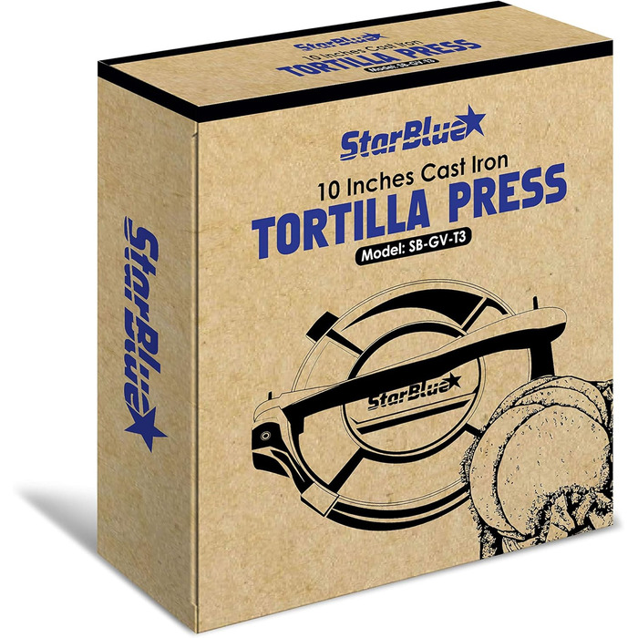 Пресс для тортилій зі сталі StarBlue 10 дюймів (25 см) з 100 шт. паперу для випікання та електронною книгою з рецептами - для приготування чіпаті, тортильї, роті
