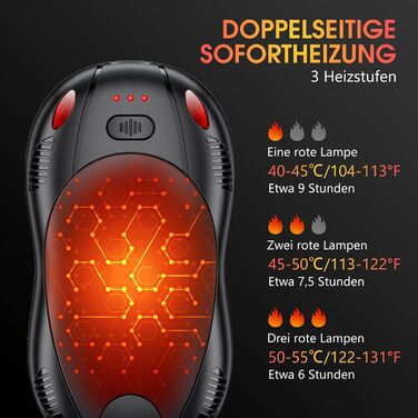 Електричні грілки для рук FANDLISS з акумулятором 10000mAh, двосторонній нагрів, магнітний набір 2 шт., USB, 3 режими нагріву, для кемпінгу та активного відпочинку, подарунок