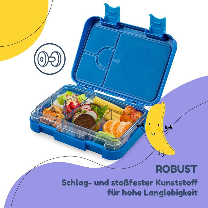 Коробка для сніданку SCHMATZFATZ Junior для дітей з відділеннями / коробка для сніданку без BPA для дітей / Коробка для Бенто для дітей коробка для хліба / коробка для закусок / ідеально підходить для школи, дитячого садка і подорожей (синій жираф)
