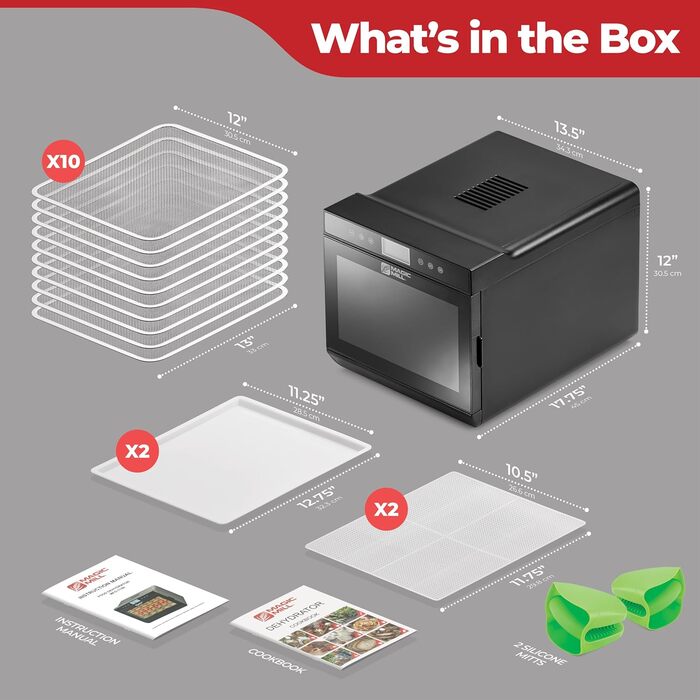 Сушарка для продуктів Caredy: 7 ярусів, цифровий таймер, регулювання температури, підігрів, для м'яса, фруктів, овочів, трав та джеркі