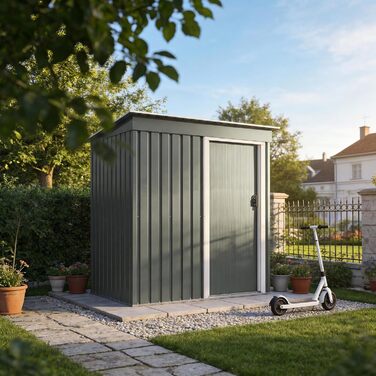 Металевий сарай для інструментів Devoko 96x98x160 см з похилим дахом, сталевий, стійкий до іржі, з рукавичками, замком, для двору, тераси, газону (сірий, S)