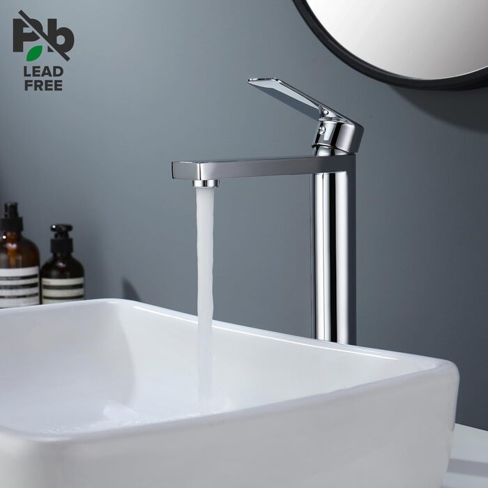 Змішувач для умивальника Decaura, хром, нержавіюча сталь, однорідний, висота виливу 250 мм, для накладних умивальників