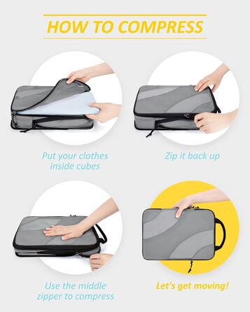 Набір компресійних органайзерів для подорожей BAGSMART Packing Cubes, набір для пакування речей у валізу та ручну поклажу, 6 предметів, сірий
