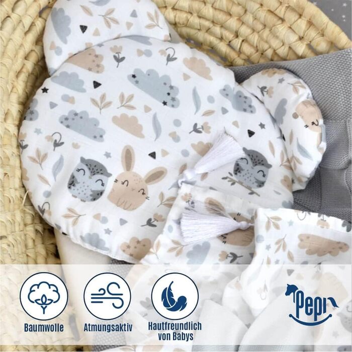 Дитяча подушка Pepi Bear Muslin 38 x 30 x 2 см - Бавовняна подушка дитяча - Дитяча подушка - Декоративна подушка дитяча - Дитяча подушка Snuggle Подушка Forest Friends