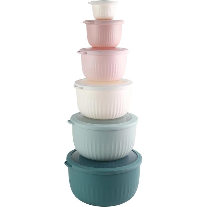 Набір мисок COOK WITH COLOR 12 шт. з кришкою, блакитно-зелений, глибокі, з можливістю складання, пластик