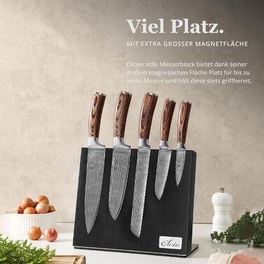 Магнітний тримач для ножів Oleio, чорний. Тримач без ножів з потужним магнітом, нержавіюча сталь, підставка для дамаських та кухонних ножів