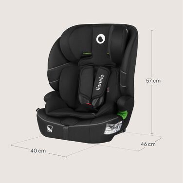 Автокрісло Lionelo Billy i-Size 76-150 см (15 міс - 12 років), ISOFIX, R129, Чорне