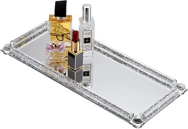 Скляний дзеркальний піднос з алмазною рамкою прямокутний декоративний піднос для демонстрації-кришталевий піднос для косметичної парфумерії та ювелірних виробів, піднос для чашок для чашок (35x15 см), 30x20