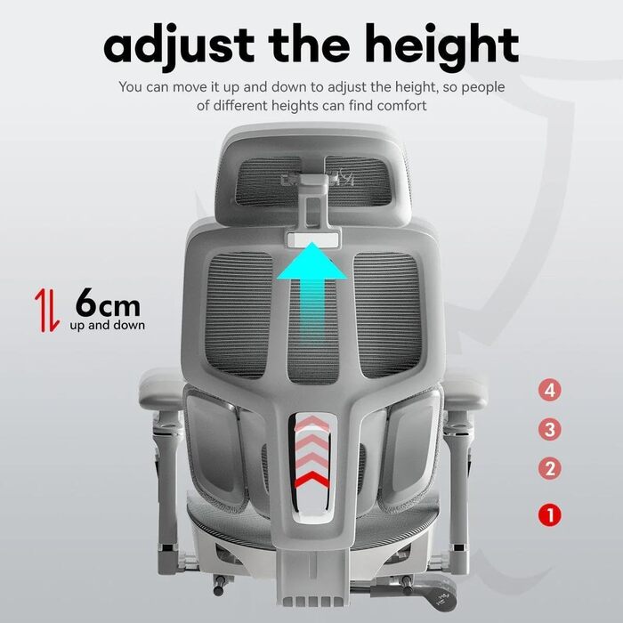 Крісло офісне MUSSO H80 Pro з ергономічною спинкою, сітчасте, з підтримкою попереку, регульовані підлокітники, підставка для ніг, темно-сіре