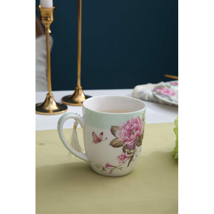 Комплект чашок для кави London Boutique K414, 330 мл, рожевий, 4 шт. (Porzellan, Shabby Chic, Vintage)