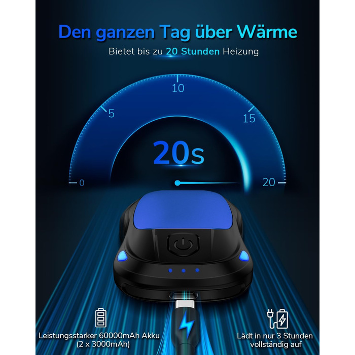 Електричний нагрівач для рук, перезаряджуваний, USB, 2 шт. (блакитний)