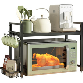 Регульована полиця для мікрохвильової печі NETEL, 3-рівнева, чорна, висувна 40-60 см, з кошиками