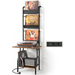 Підставка для програвача вінілу з полицями для 300 платівок (стійка, чорний/коричневий)