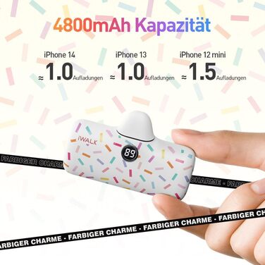 Швидка зарядка PD, РК-дисплей, сумісний з iPhone, білий, 4800mAh