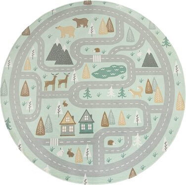 Дитячий килимок Килимок Дитяча кімната Нековзний сучасний вуличний ведмідь Лосі Дерева зелено-сірі, Розмір 80x150 см 80 x 150 см