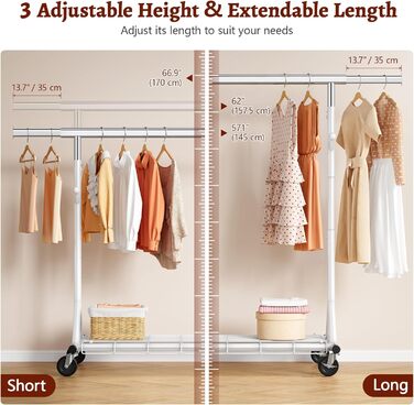 Стійка для одягу на колесах FAVOOOSTY, металева, мобільна, до 200 кг, швидка установка, білий колір, 1 перекладина