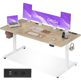 Регульований стіл OffiGo 180 см з USB, електричний, з пам'яттю, для офісу та дому, бежевий