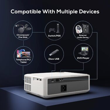 Проектор AKIYO O8 WiFi Full HD 1080P: портативний відеопроектор для дому та на вулицю, сумісний з iOS/Android/PC/USB