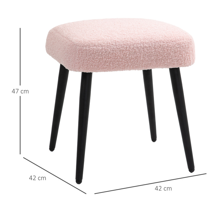 HOMCOM Footstool Квадратний табурет рожевого кольору з кашеміровим виглядом і сталевими ніжками, ідеальна підставка для ніг для вітальні та спальні