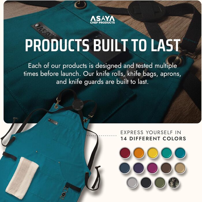 Фартух кухонний Asaya для жінок та чоловіків з рушником та відкривачем для пляшок – 284 мл, канва (синій / зелений)
