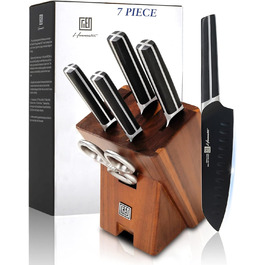 Набір ножів 14 предметів з бруском, кухонний набір ножів з дерев'яним бруском, ножі з німецької сталі X50CrMoV15 (кухонний ніж, сантоку, ніж для стейка, ніж для чищення, ножиці)