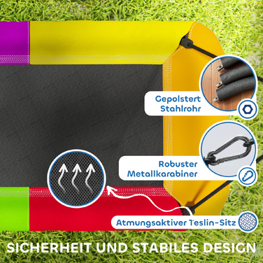 Дитяча гойдалка-гніздочко з регульованою висотою, вантажопідйомністю до 300 кг та регульованим канатом, призначена для дітей віком 3-8 років, розміром 148x77x180 см, у різноманітних кольорах.