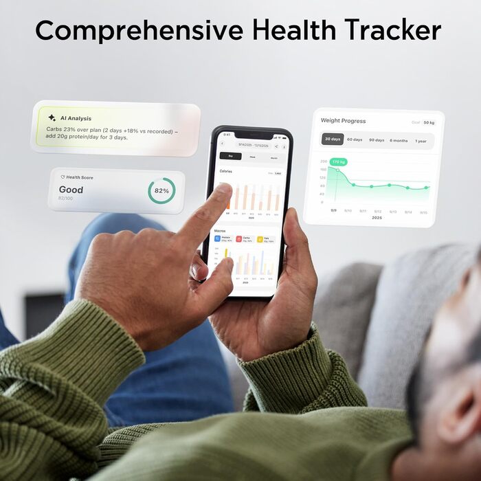 Ваги кухонні Ultrean з підрахунком поживних речовин та аналізом калорій, 20 поживних речовин, 10KG/0,01g, для дієти, фітнесу, приготування їжі та випічки, нержавіюча сталь (великий розмір)