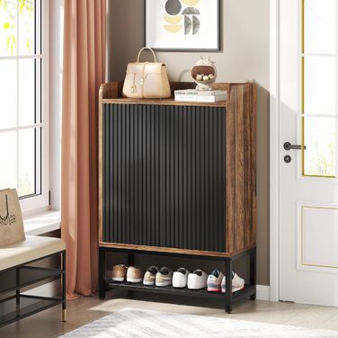 Шафа для взуття Tribesigns з дверцятами, 5-ярусна, для передпокою, дерев'яна шафа-органайзер для 15-20 пар взуття, чорно-коричнева