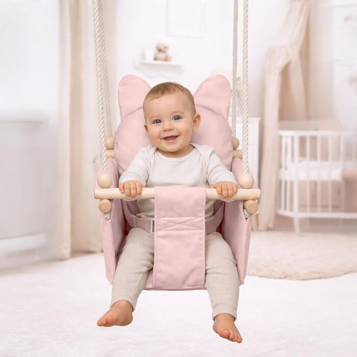 Дитяча гойдалка-колиска MAMOI з ременем безпеки, регульована висота 150-190 см, рожева. Гойдалка для дому, міцна конструкція, м'яке сидіння, легкий монтаж