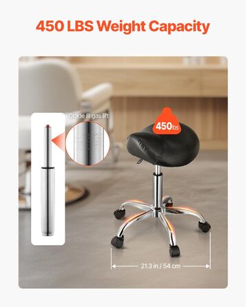 Сідло-стілець VEVOR для стоматологів, салонів, лабораторій. Регульована висота 460-605 мм, вантажопідйомність 181 кг, розмір 54x54x71 см