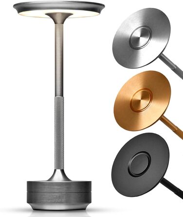 LED-лампа ELYSIA на акумуляторі: диммування, бездротове підключення, сенсорне керування, IP54, 2200-2700K, USB-C, для дому та саду, алюміній, срібло