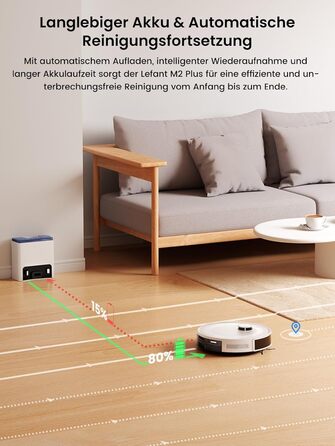 Робот-пилосос LEFANT M2Plus з функцією миття підлоги, 6000Pa, станція самостійної очистки, LiDAR-навігація, ідеальний для видалення шерсті тварин